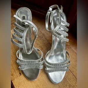 Unlisted Sunny Silver Sparkle Rhinestone Strappy Heels - Prom or Wedding 7.5